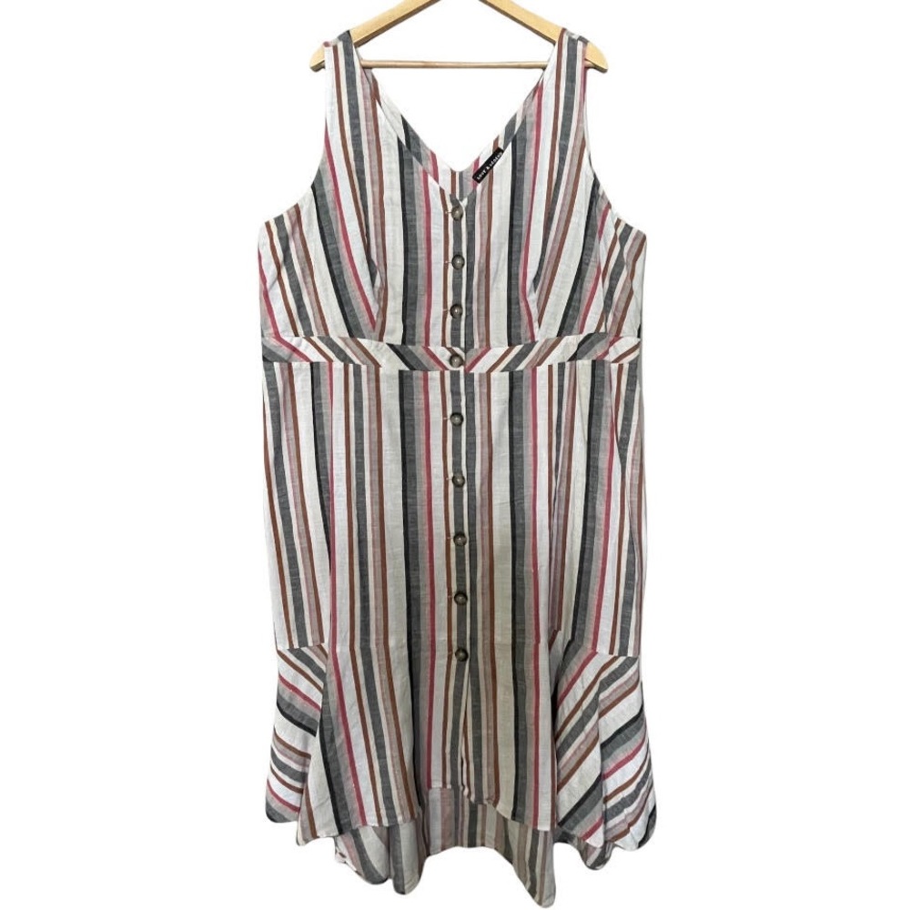 Love & Legend Plus Size Multi Colour Striped Button Down MIDI Dress Size 4X